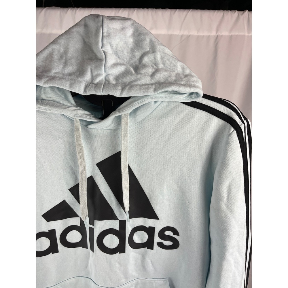 Adidas Hoodie Sweatshirt‎ Pullover Light Blue Black Three Stripe Logo Mens